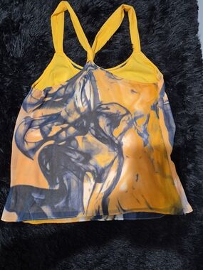 Walter Baker Yellow and Navy Abstract Tie-Dye Racerback Camisole